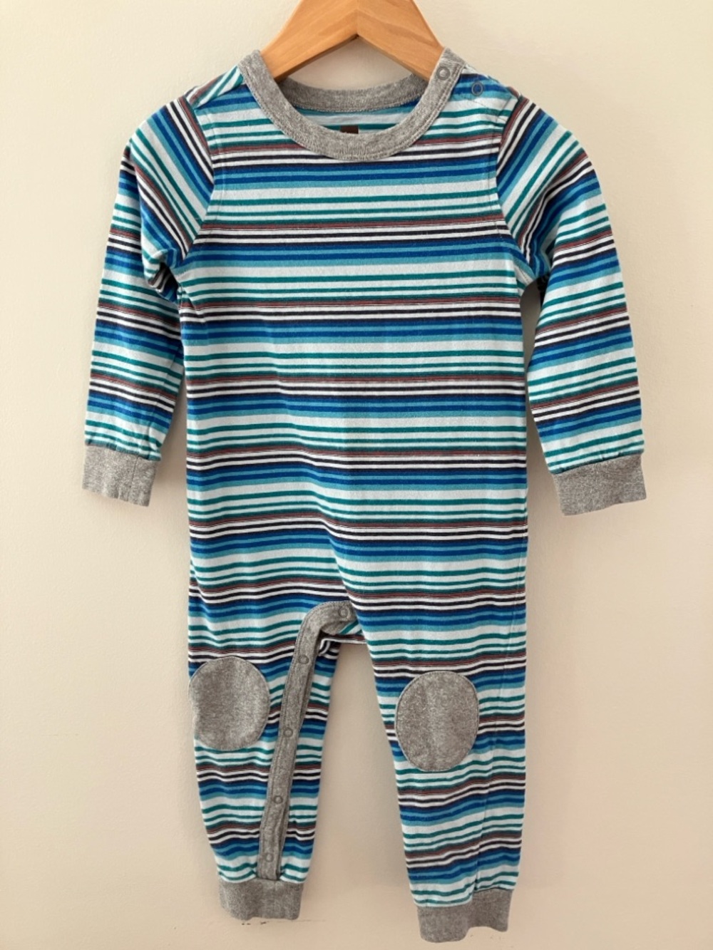 Tea 18-24m Striped Blue & Gray Baby One-Piece Romper